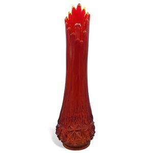 Vintage Le Smith Amberina Diamond Butt Glass Swung Vase 22" Mid Century Modern